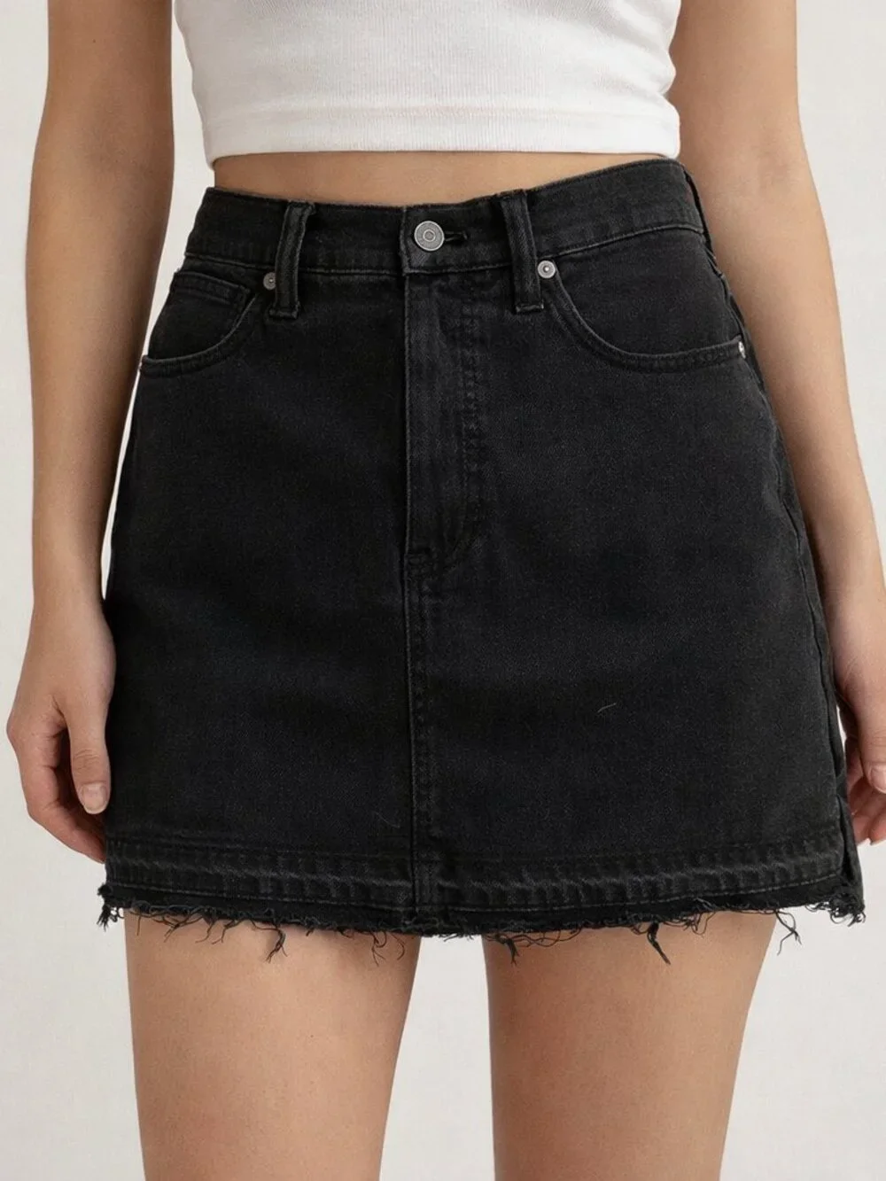 Madewell Step Hem‎ Jean Skirt Black Distressed Denim Preppy Mini Size 16 or 30